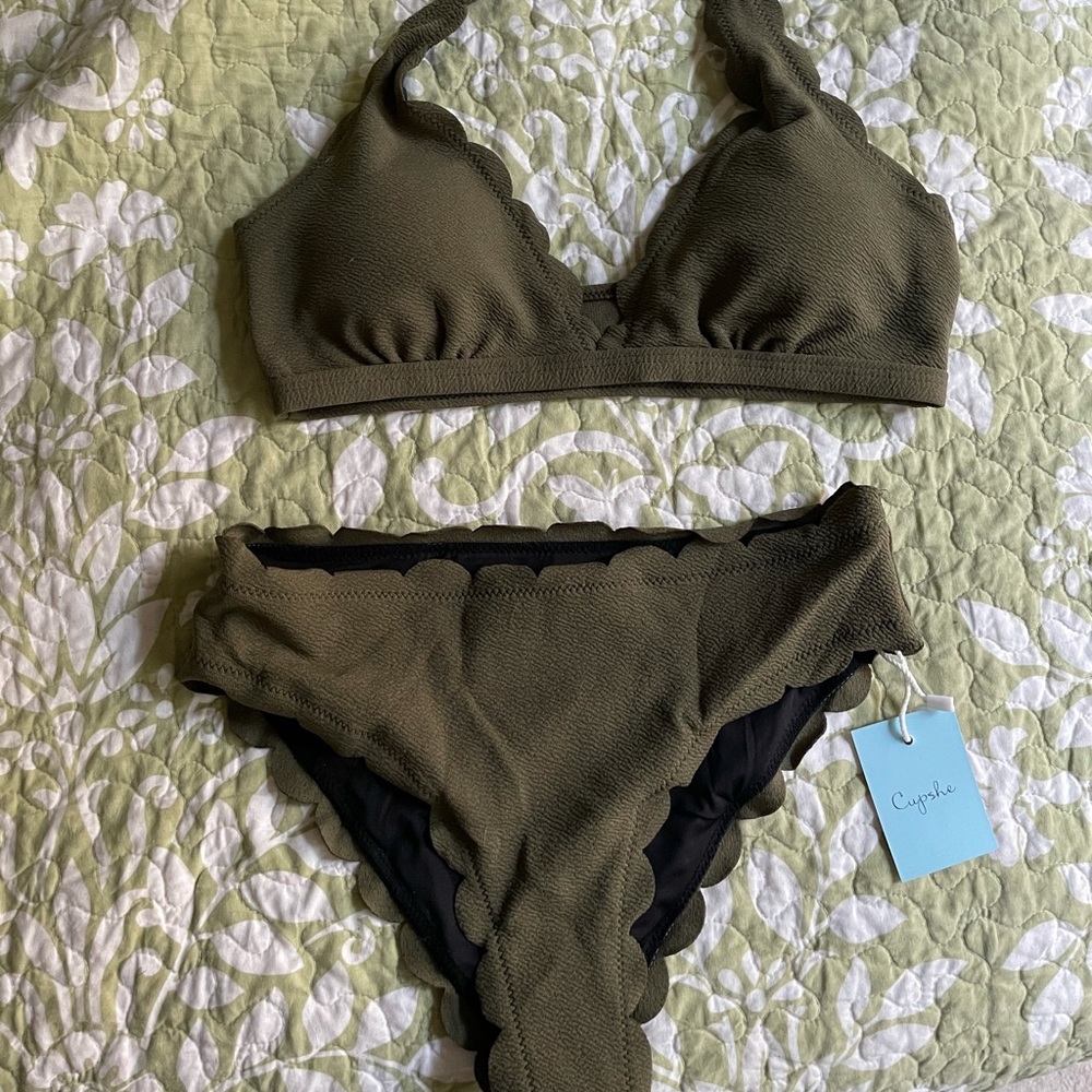 Army Green Cupshe Scallop Trim Bikini NWT